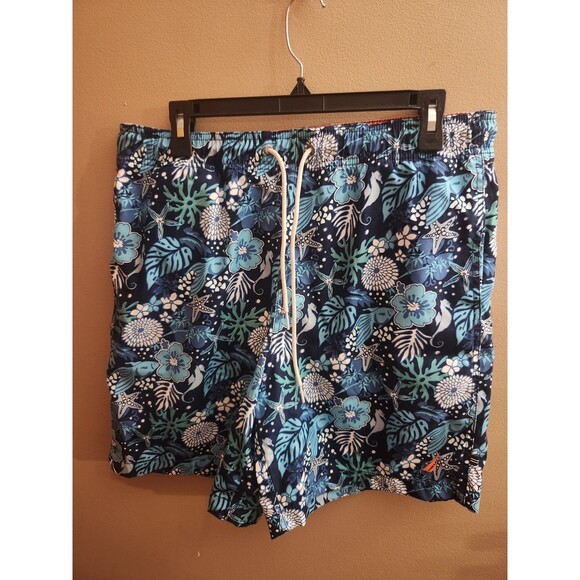 Nautica Men's Swim Trunks Blue Floral Tropical Hawaiian Drawstring Size M - Picture 1 of 4